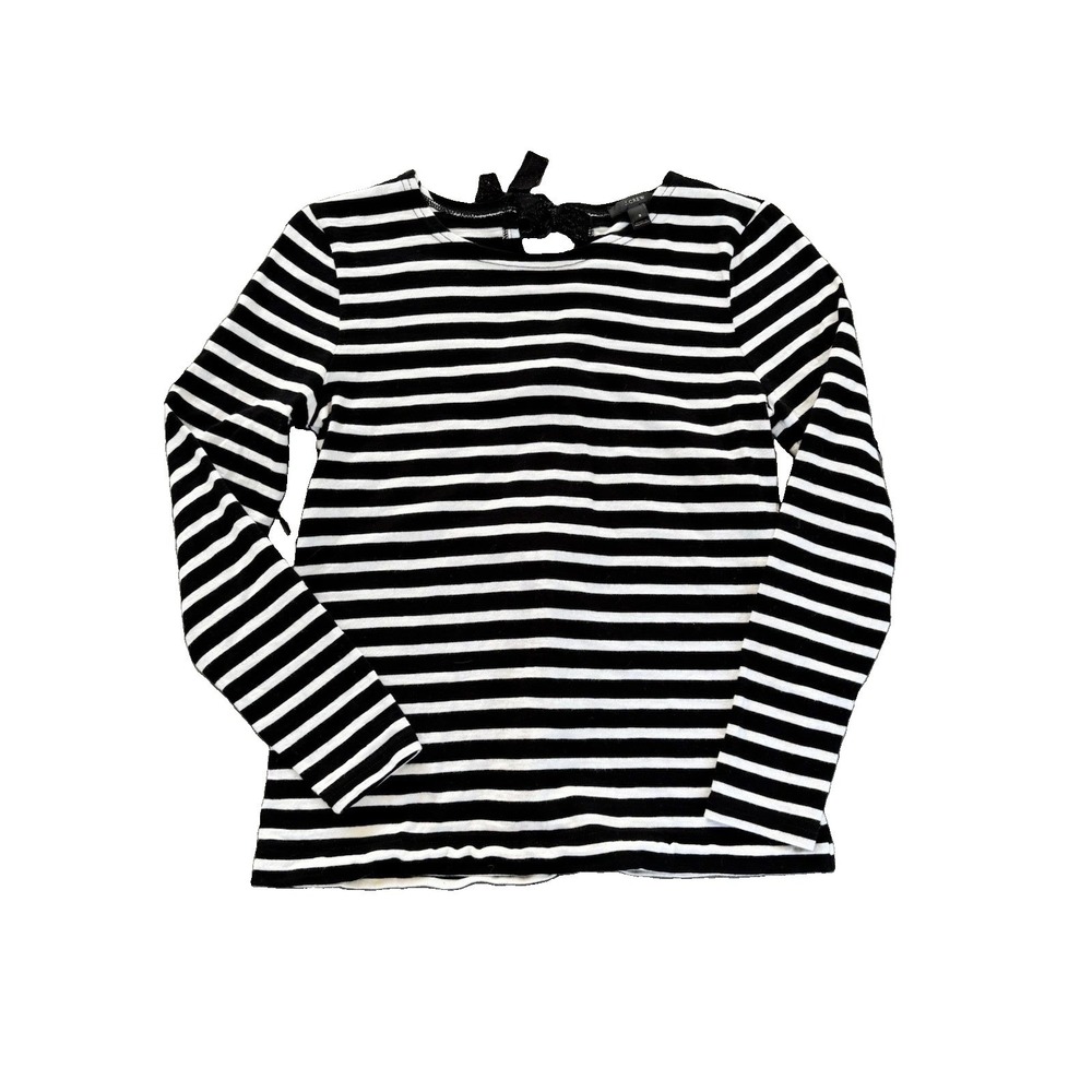 J. Crew Striped Shirt Bow Detail Black & White 100% Cotton Women's Size S